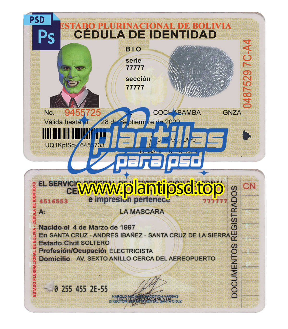 Cedula Bolivia – Plantilla Digital Editable en Photoshop