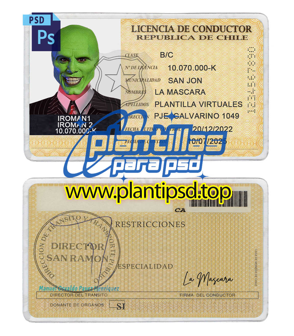 Licencia de Conducir Chile – Plantilla Digital Editable en Photoshop