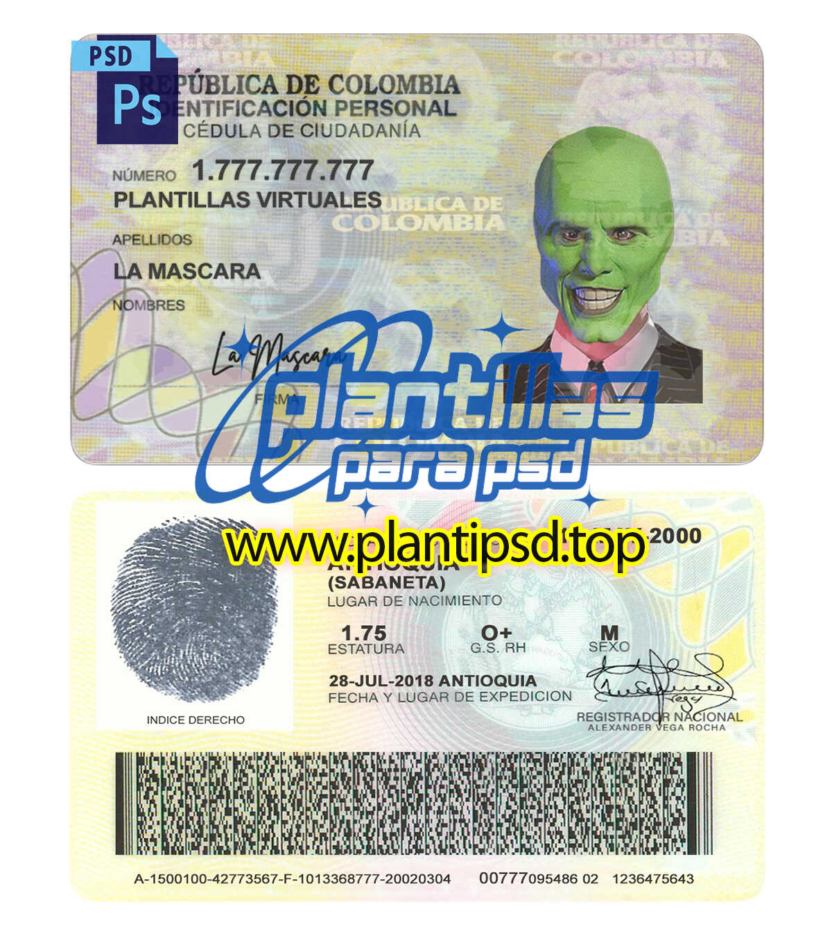 Cedula Colombia – Plantilla Digital Editable en Photoshop