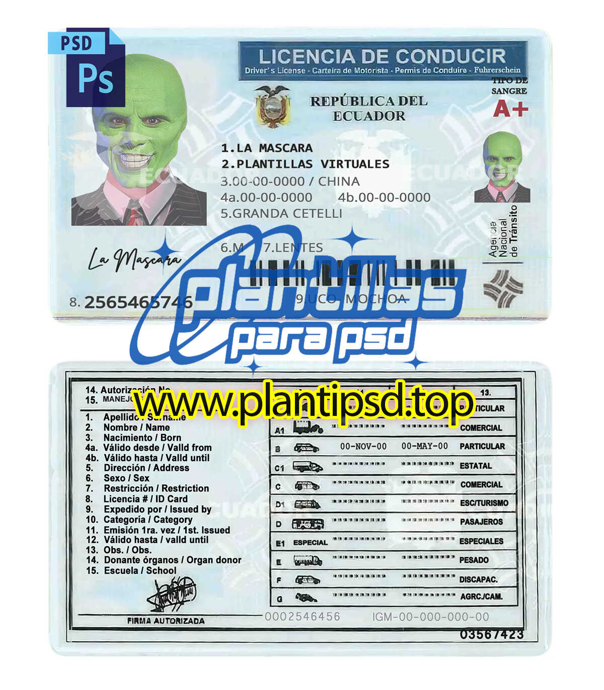 Licencia de Conducir Ecuador – Plantilla Digital Editable en Photoshop