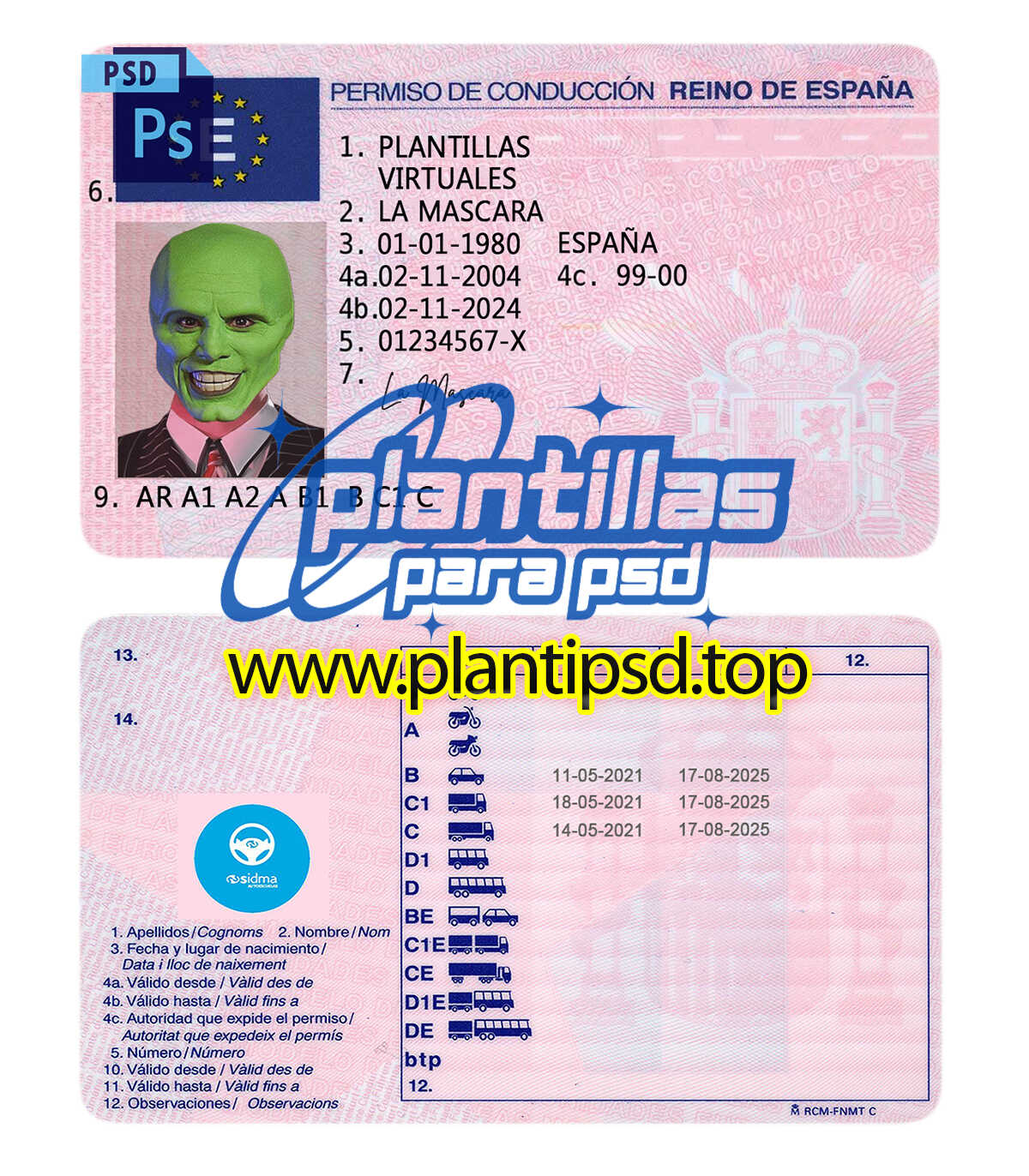 Licencia de Conducir España – Plantilla Digital Editable en Photoshop