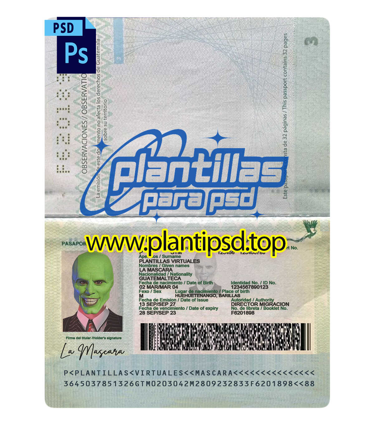 Pasaporte Guatemalteco Modelo 1 – Plantilla Digital Editable en Photoshop