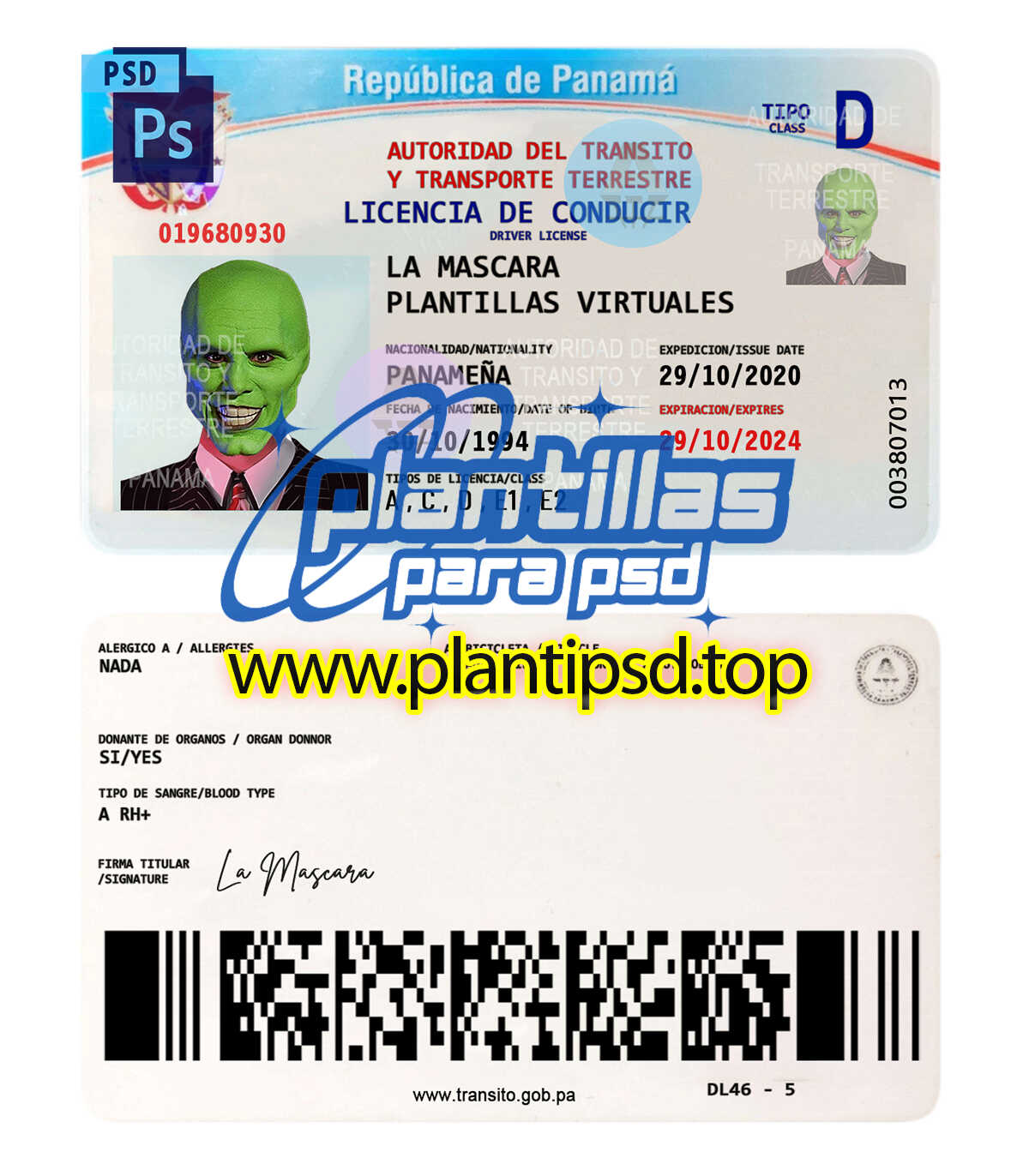 Licencia de Conducir Panama – Plantilla Digital Editable en Photoshop