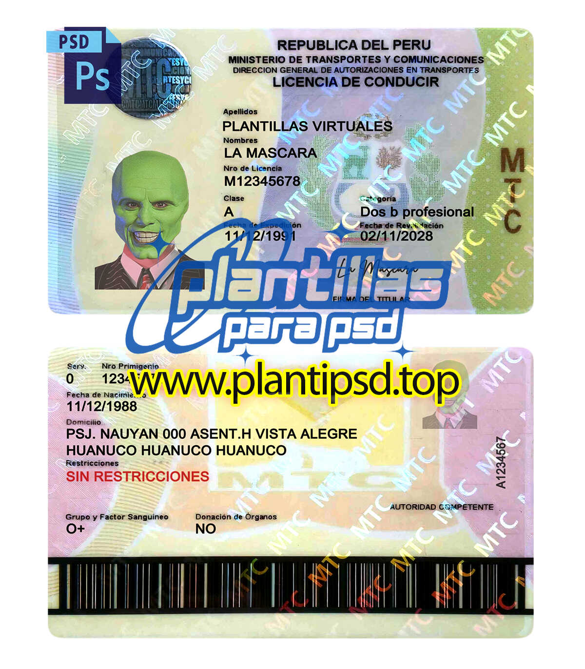 Licencia de Conducir Peru V2 – Plantilla Digital Editable en Photoshop