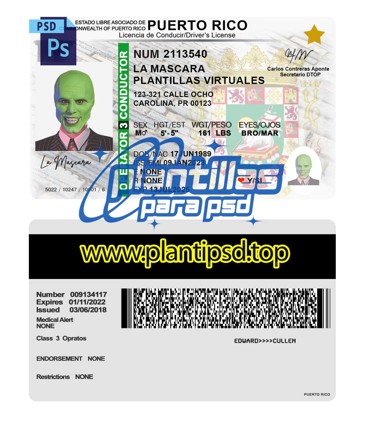 Licencia de Conducir Puerto Rico – Plantilla Digital Editable en Photoshop