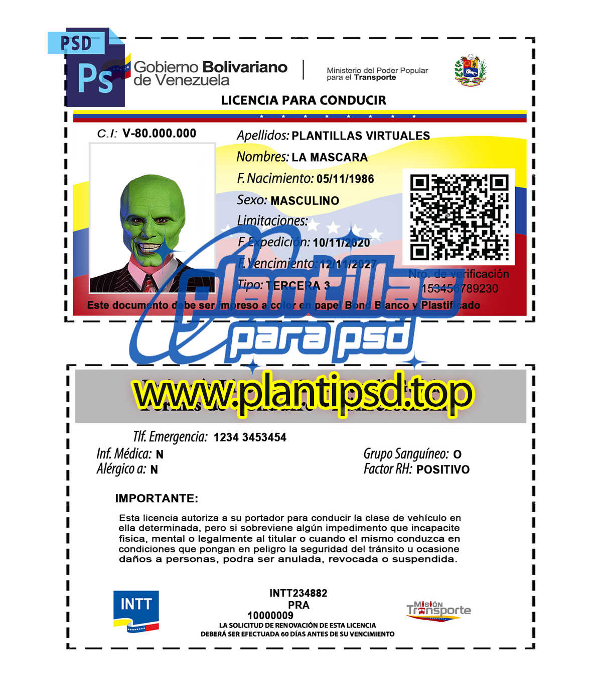 Licencia de Conducir Venezolana – Plantilla Digital Editable en Photoshop