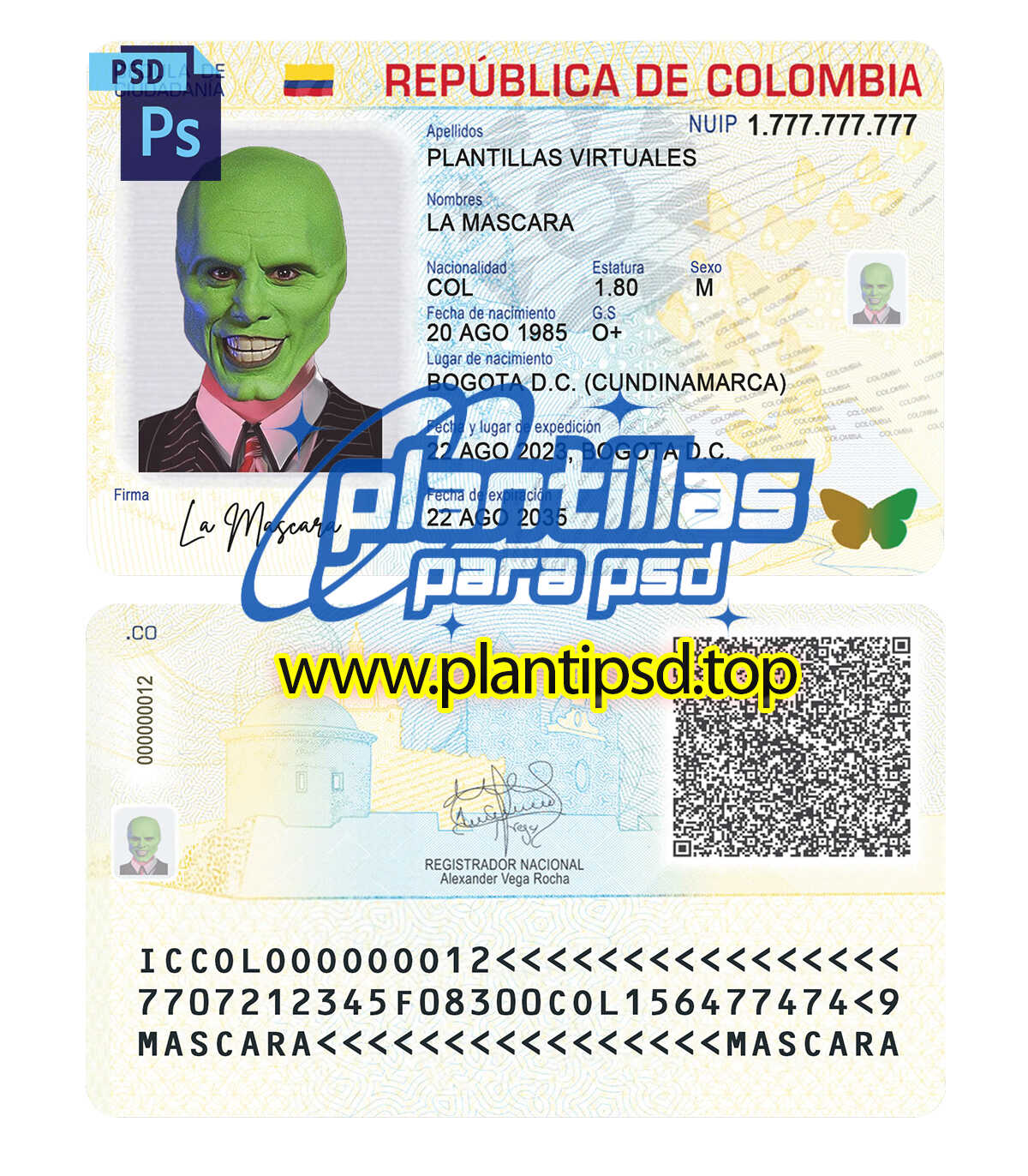 Cedula Digital Colombia – Plantilla Digital Editable en Photoshop