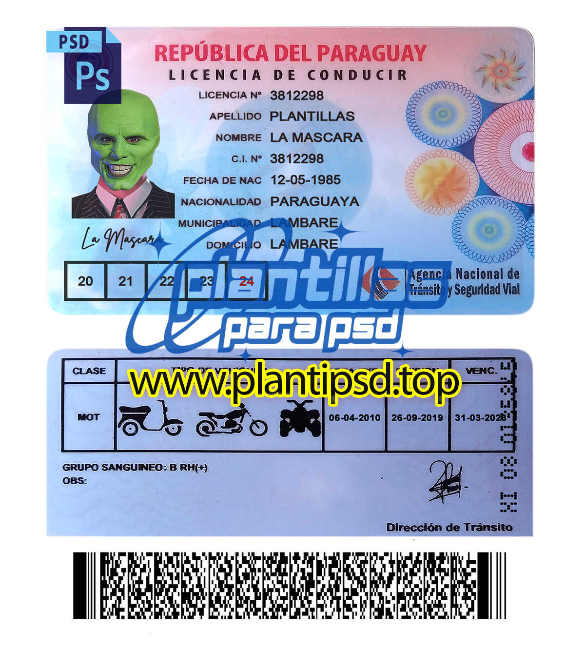 Licencia de Conducir Paraguay – Plantilla Digital Editable en Photoshop