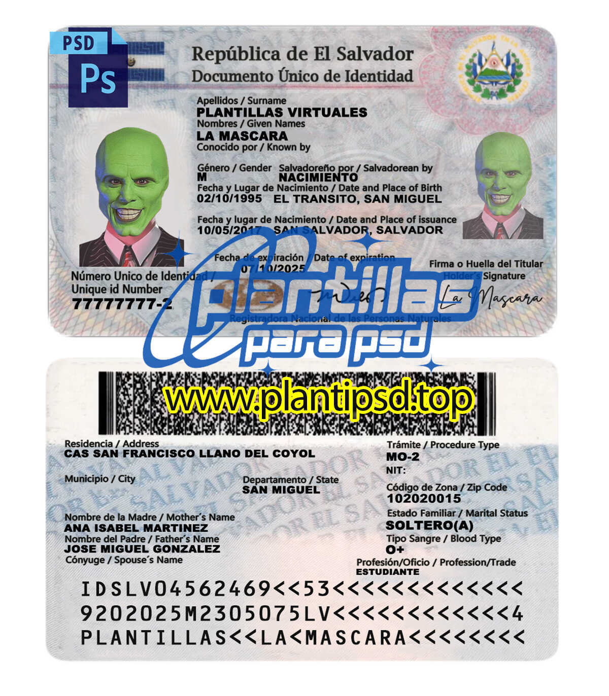 Documento Unico de Identidad El Salvador – Plantilla Digital Editable en Photoshop