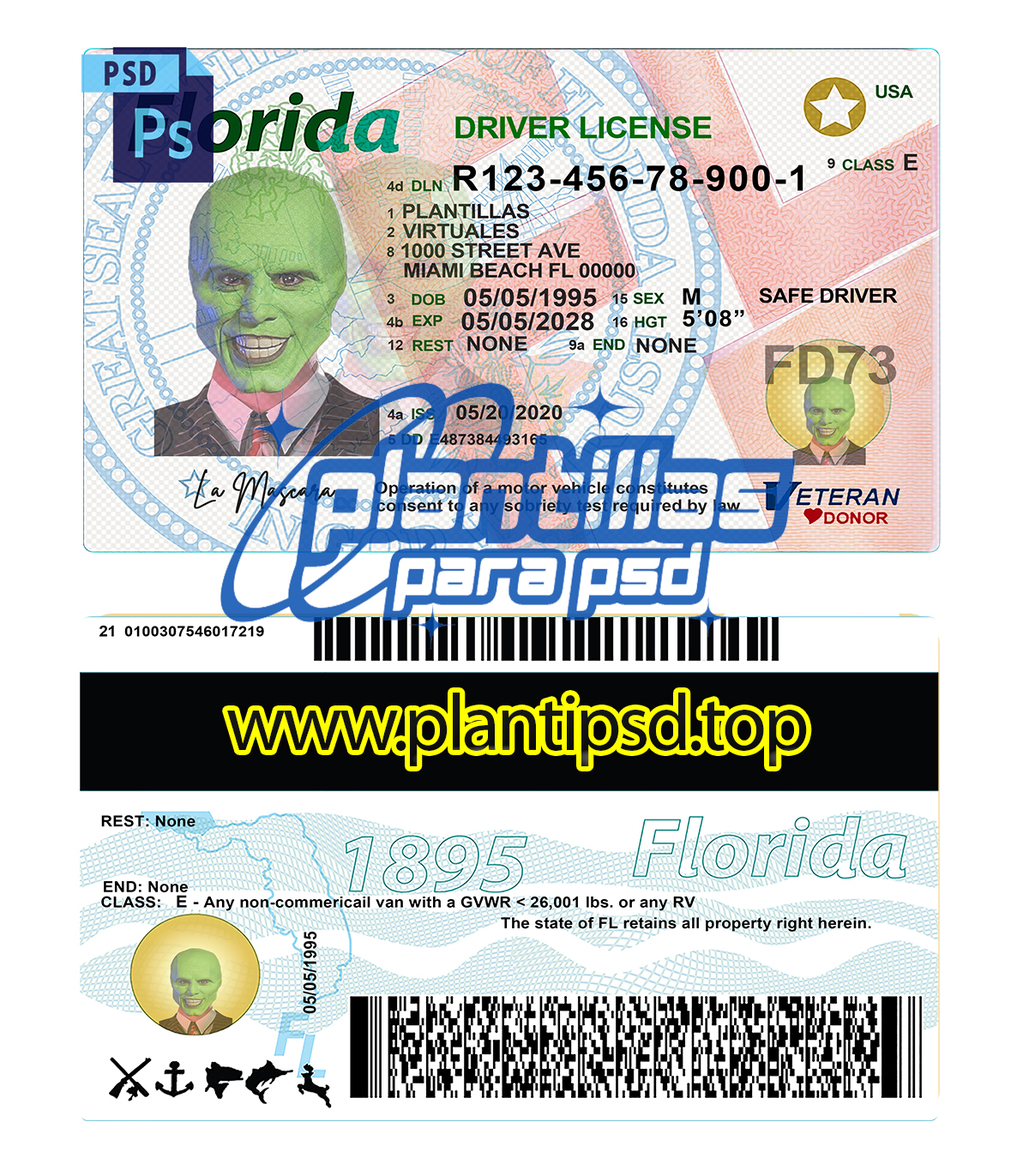 Licencia de Conducir de Florida USA – Plantilla Digital Editable en Photoshop