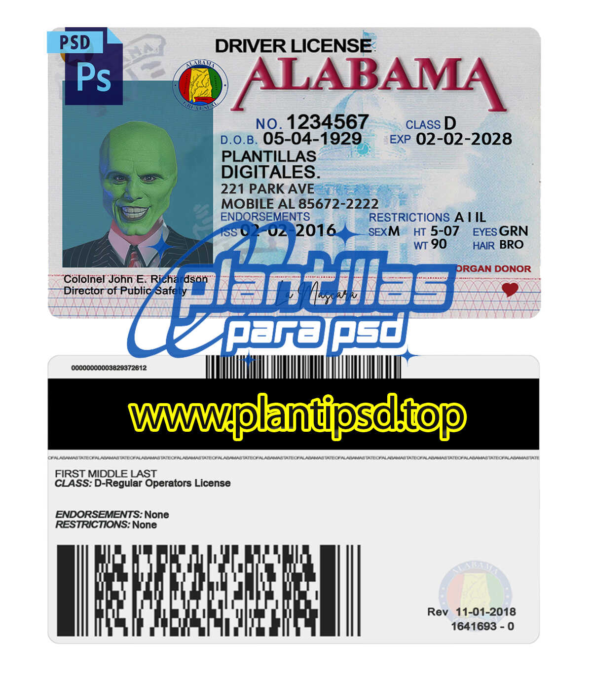 Licencia de Conducir de Alabama USA – Plantilla Digital Editable en Photoshop
