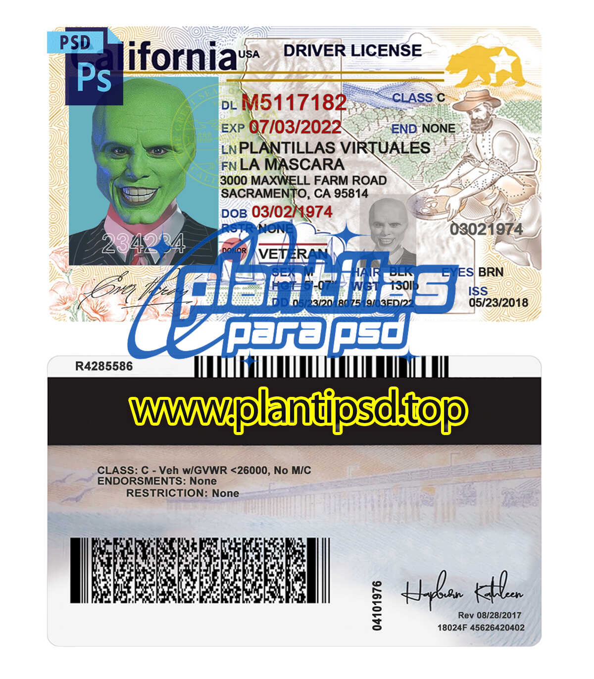 Licencia de Conducir de California USA – Plantilla Digital Editable en Photoshop