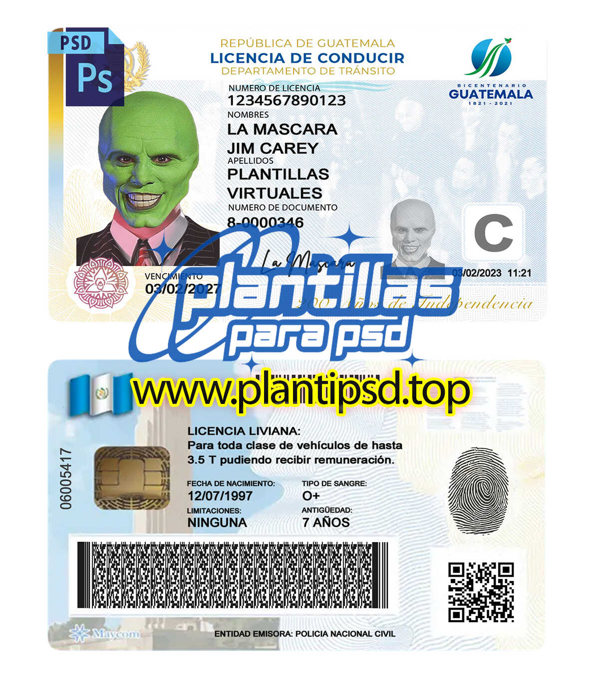 Licencia de Conducir Guatemala – Plantilla Digital Editable en Photoshop