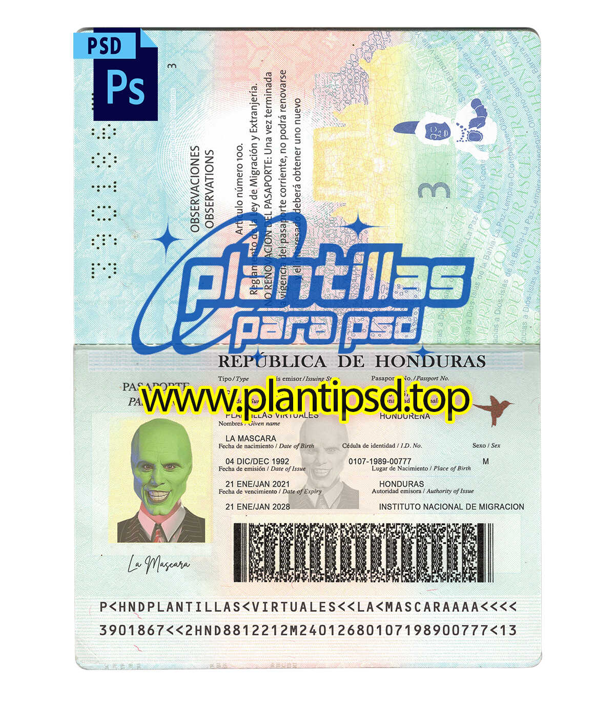 Pasaporte Hondureño – Plantilla Digital Editable en Photoshop