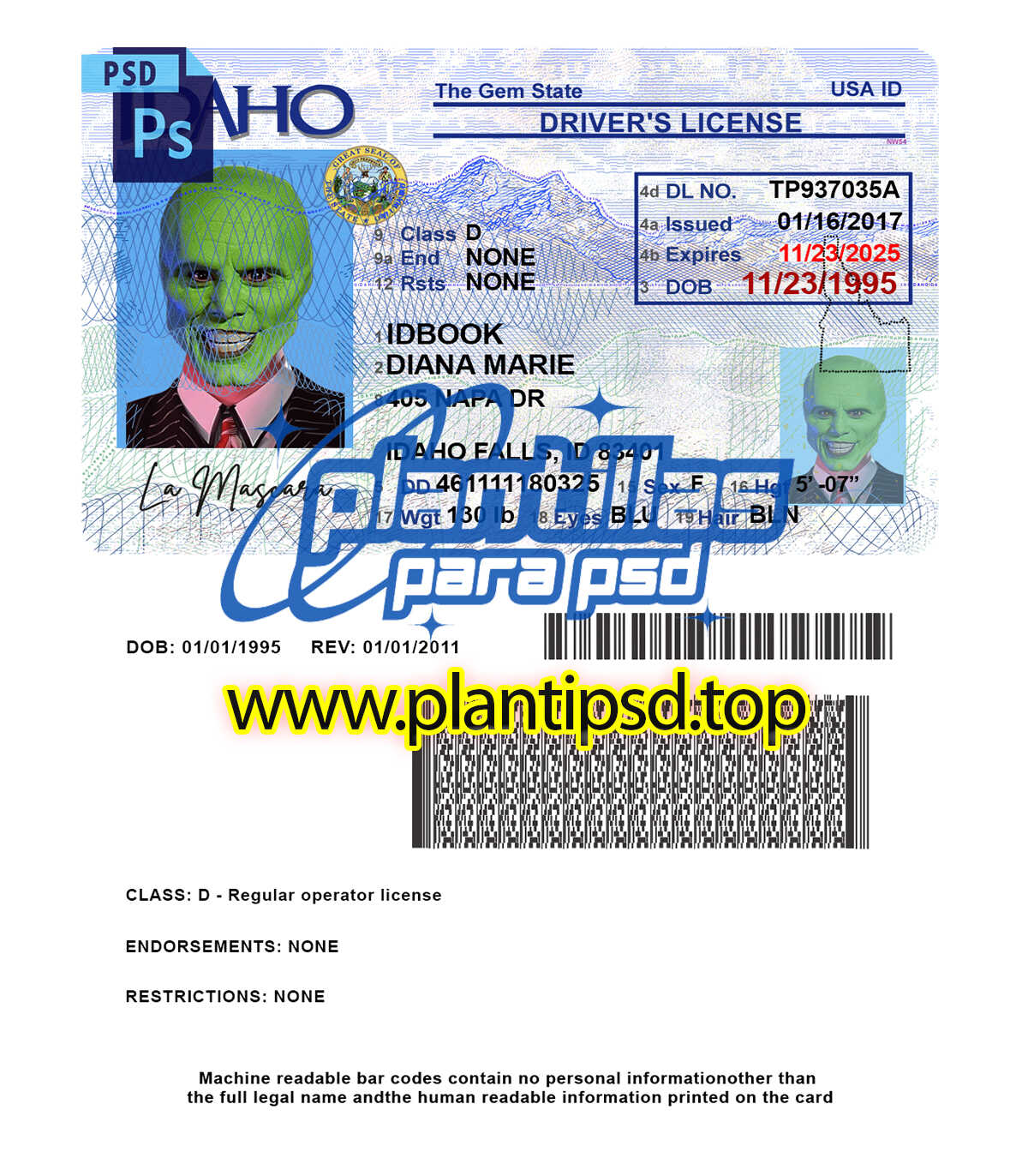 Licencia de Conducir de Idaho USA – Plantilla Digital Editable en Photoshop