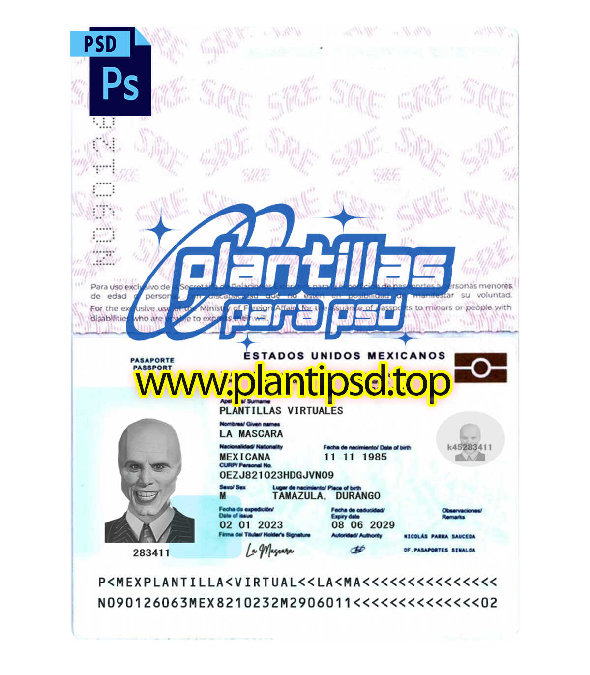 Pasaporte Mexicano Modelo 2 – Plantilla Digital Editable en Photoshop