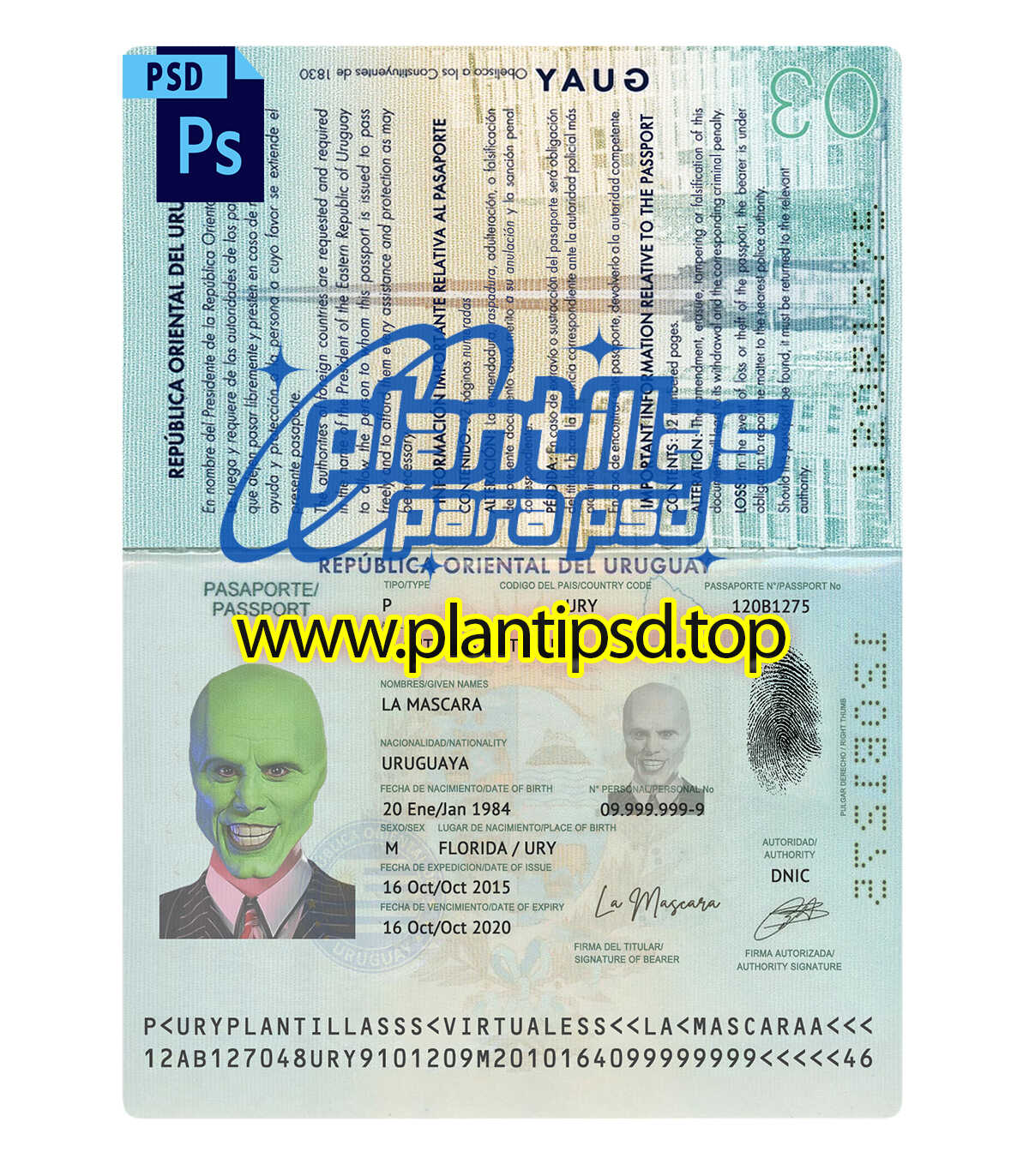 Pasaporte Uruguayo – Plantilla Digital Editable en Photoshop