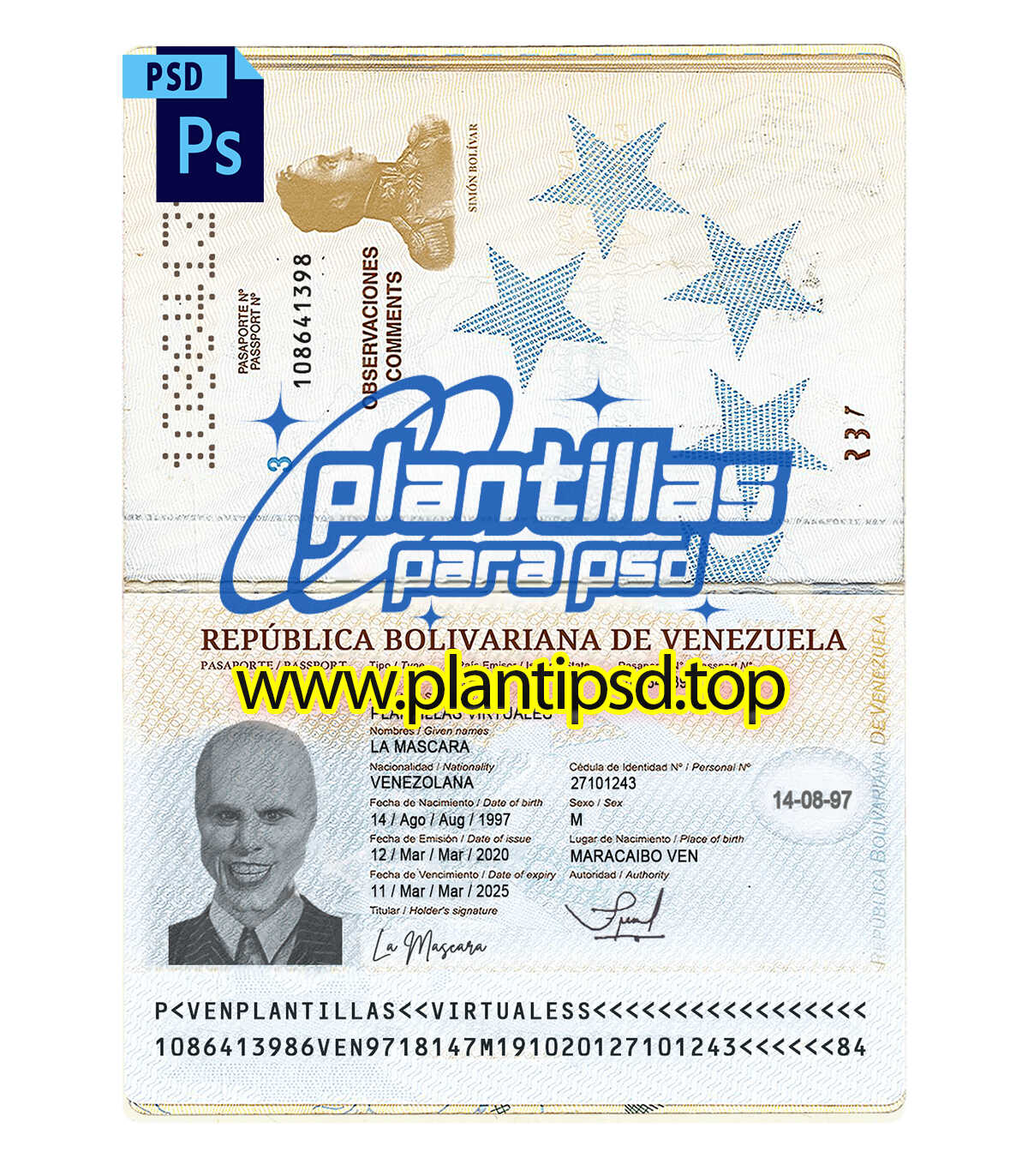 Pasaporte Venezolano – Plantilla Digital Editable en Photoshop