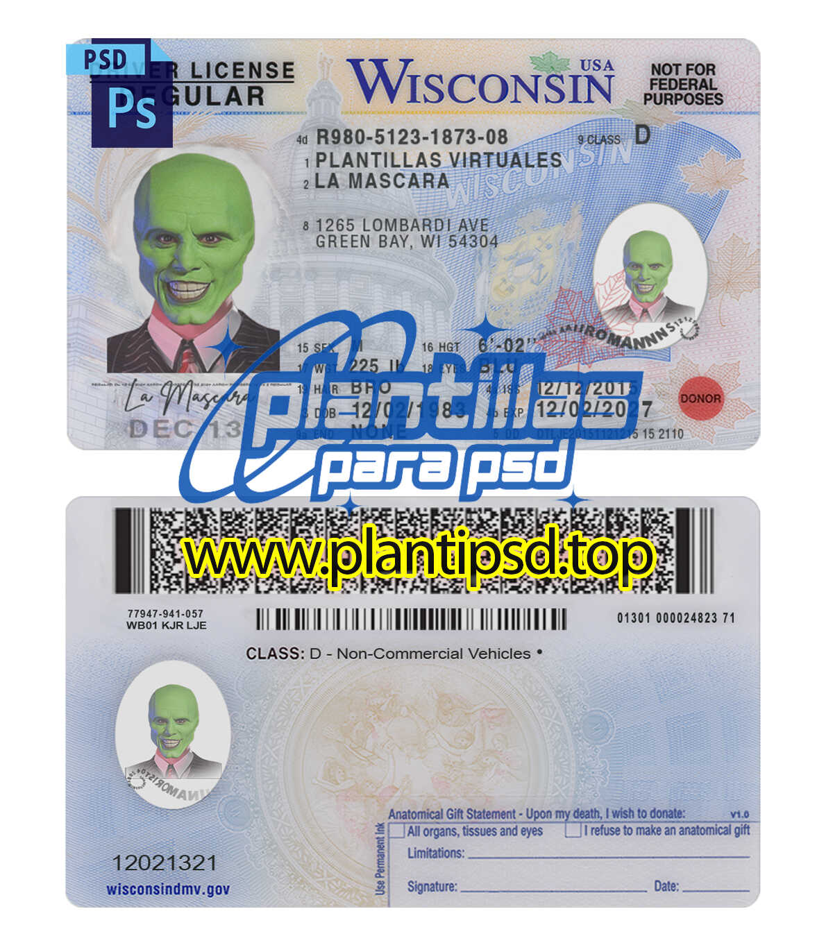Licencia de Conducir de Wisconsin USA – Plantilla Digital Editable en Photoshop
