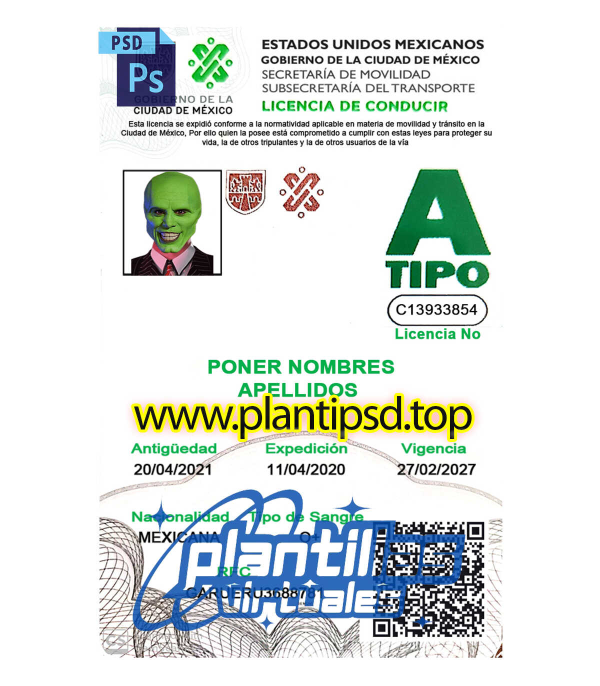 Licencia de Conducir Ciudad de México (CDMX) Version 2 – Plantilla Digital Editable en Photoshop