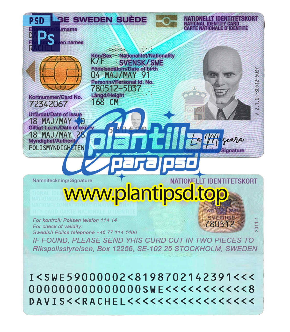 Documento Nacional de Identidad Sueco - Plantilla Digital Editable en Photoshop