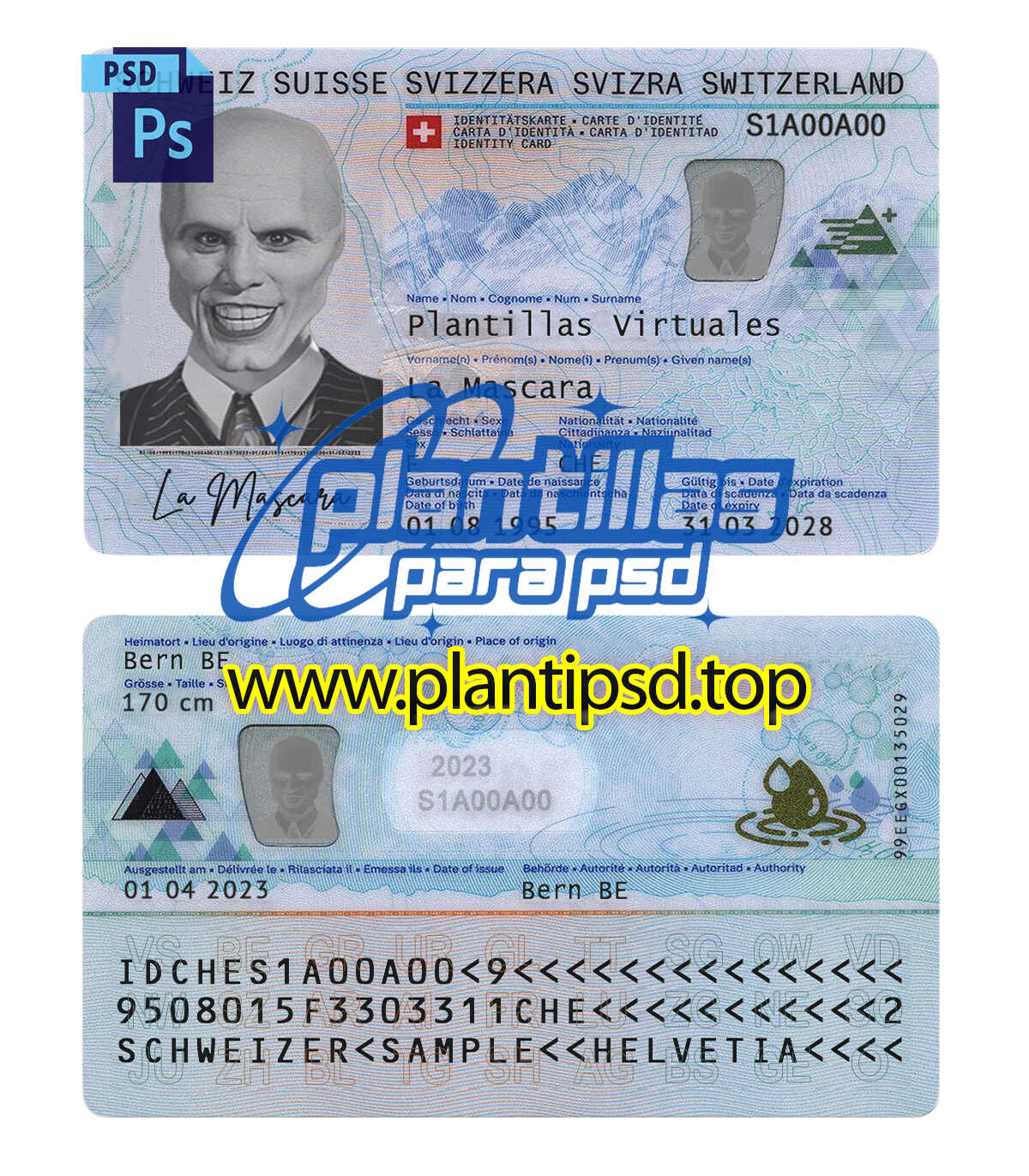 Documento de Identidad Suizo - Plantilla Digital Editable en Photoshop