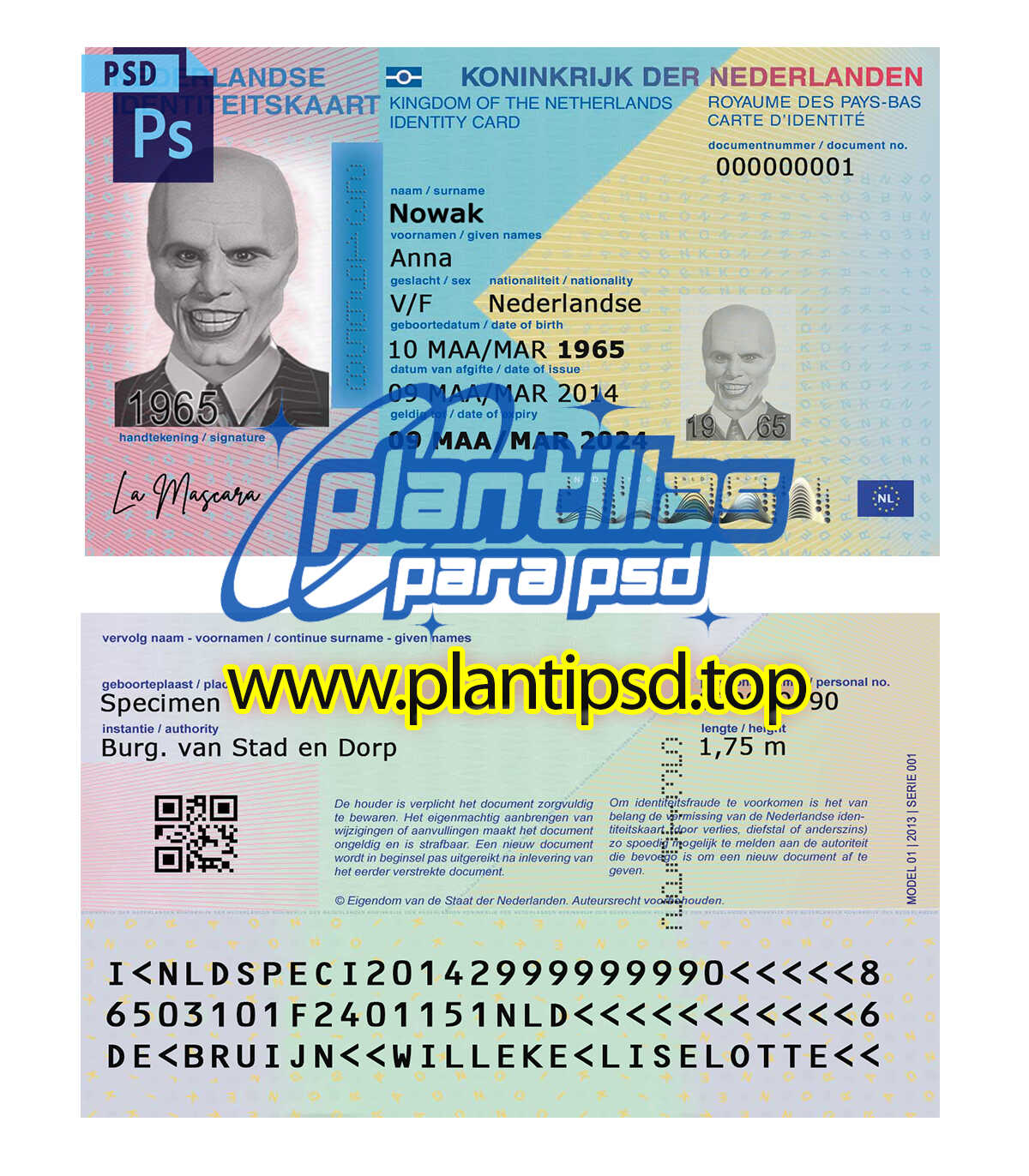 Documento de Identidad Holandes - Plantilla Digital Editable en Photoshop
