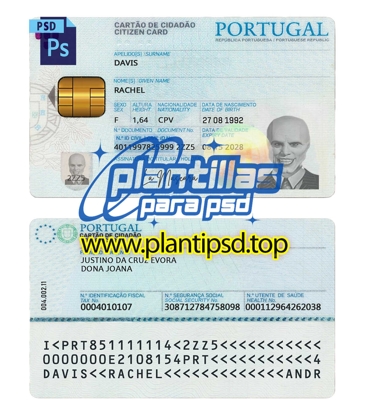 Documento de Identidad Portugues - Plantilla Digital Editable en Photoshop