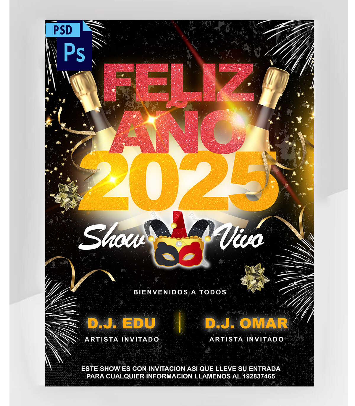 Año Nuevo - Plantilla Digital Editable en Photoshop