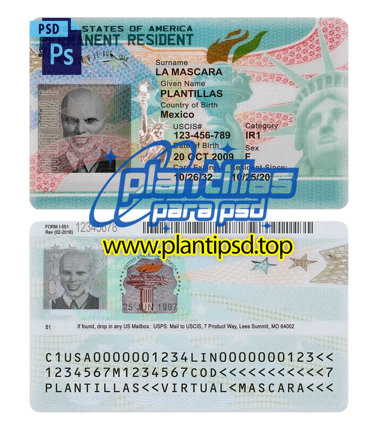 Residencia Permanente USA Modelo 3 – Plantilla Digital Editable en Photoshop