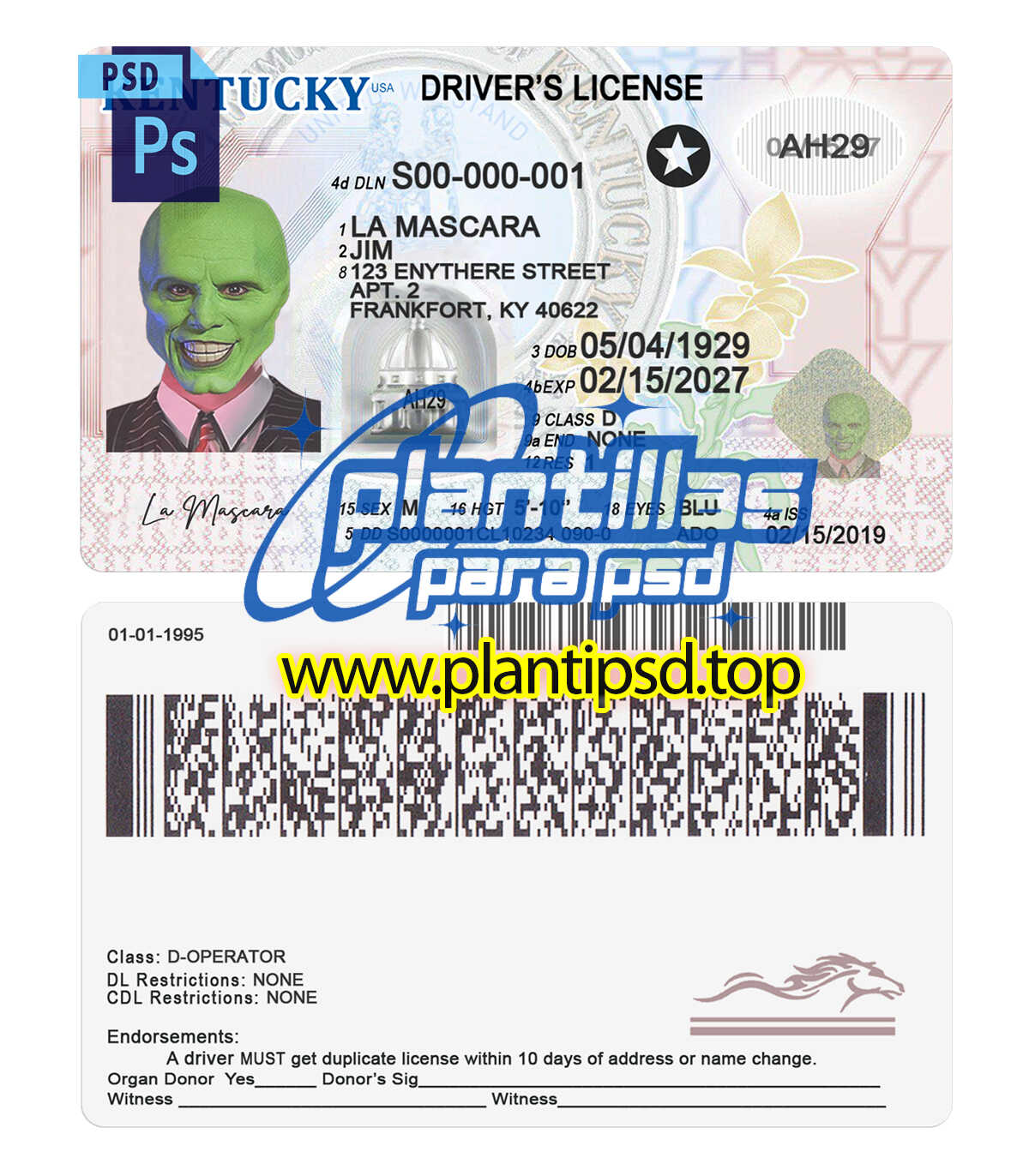 Licencia de Conducir de Kentucky USA – Plantilla Digital Editable en Photoshop