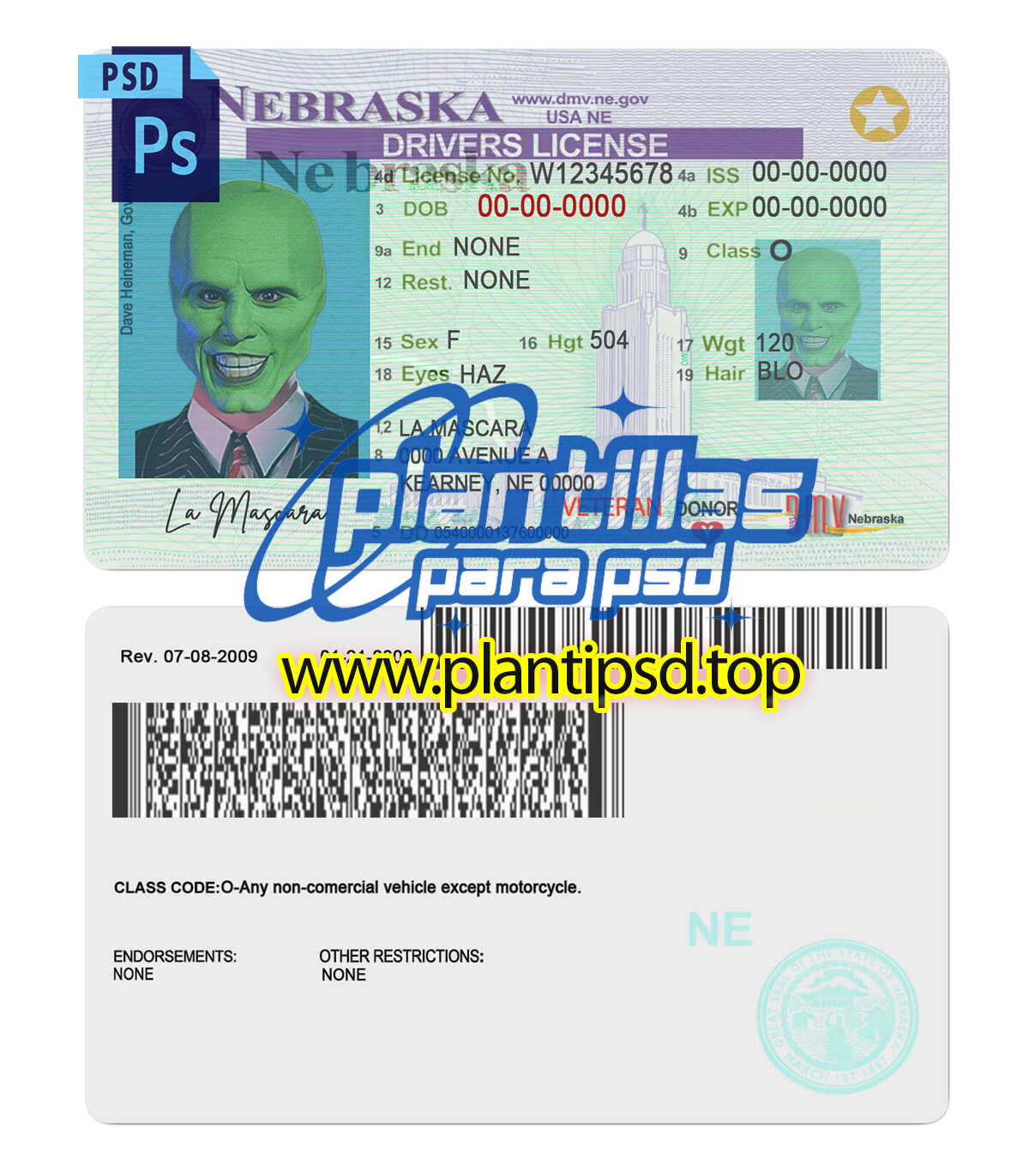 Licencia de Conducir de Nebraska USA – Plantilla Digital Editable en Photoshop