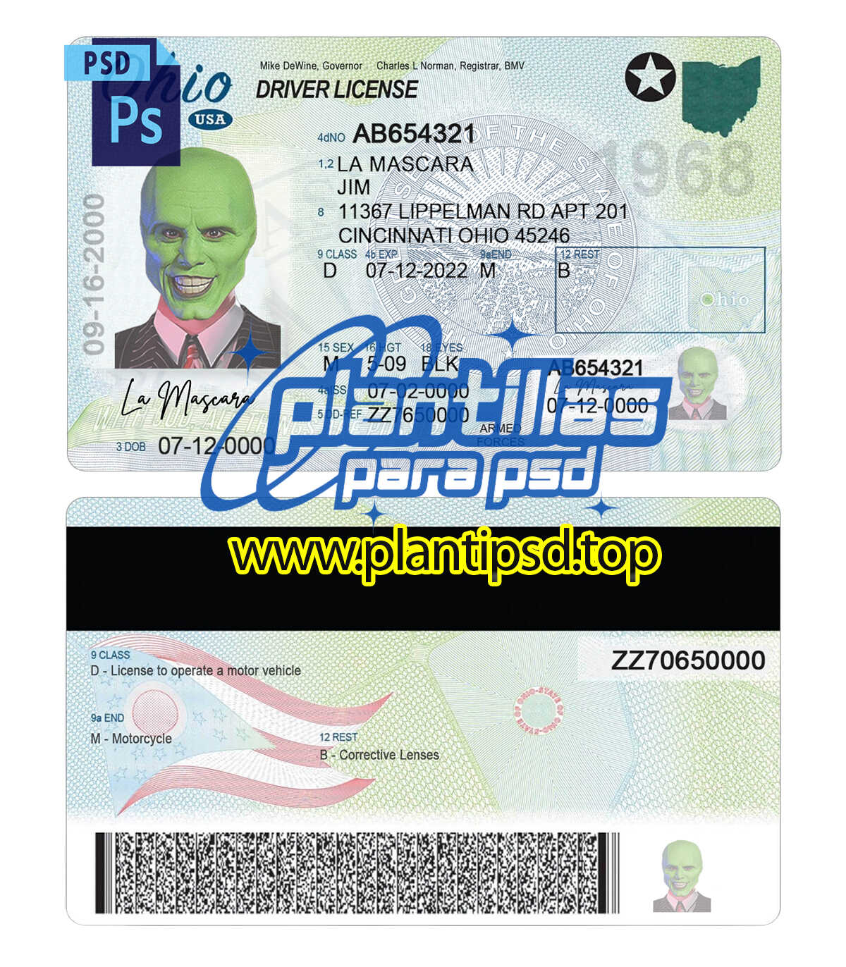 Licencia de Conducir de Ohio – Plantilla Digital Editable en Photoshop
