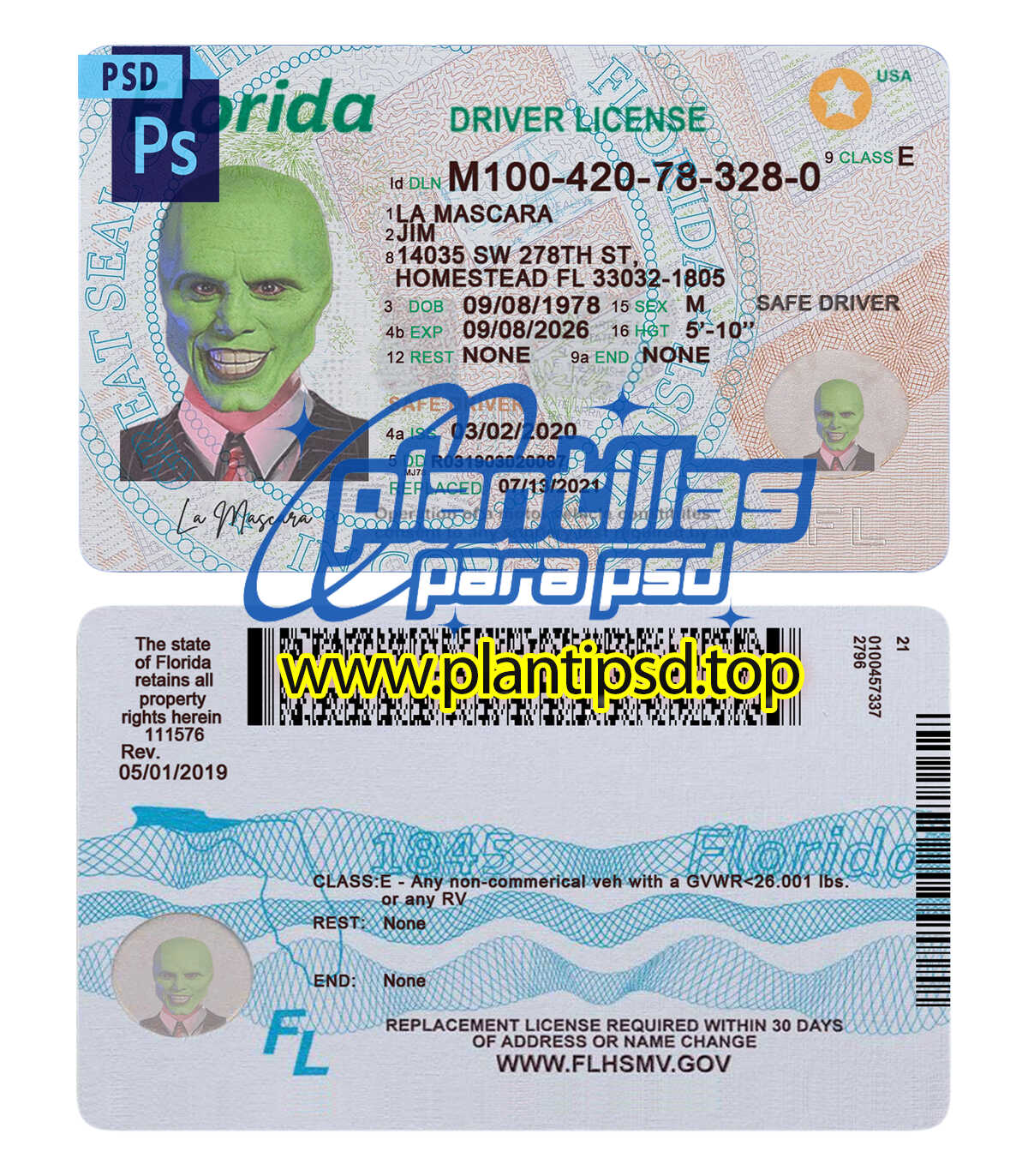 Licencia de Conducir de Florida USA Versión 2 – Plantilla Digital Editable en Photoshop