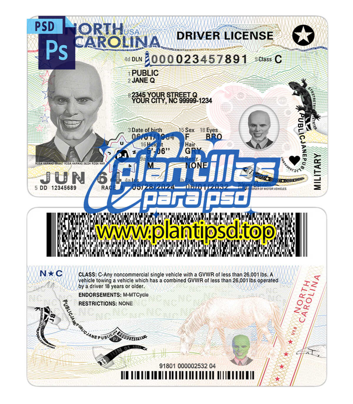 Licencia de North Carolina USA Versión 2 – Plantilla Digital Editable en Photoshop