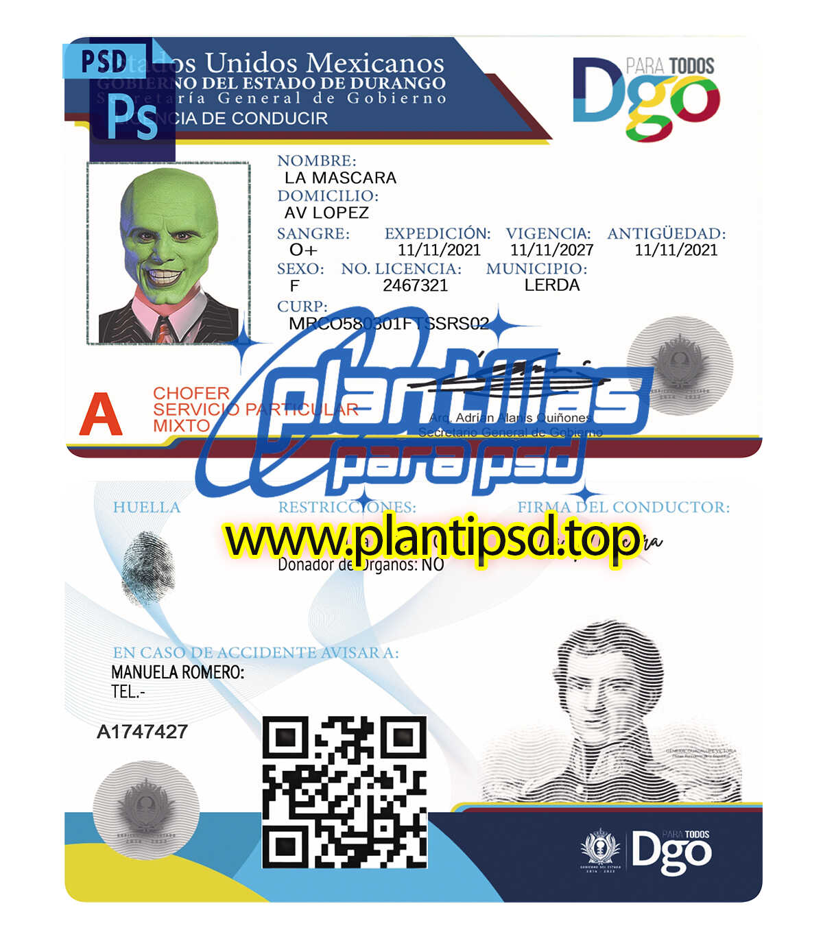 Licencia de Conducir Durango México – Plantilla Digital Editable en Photoshop
