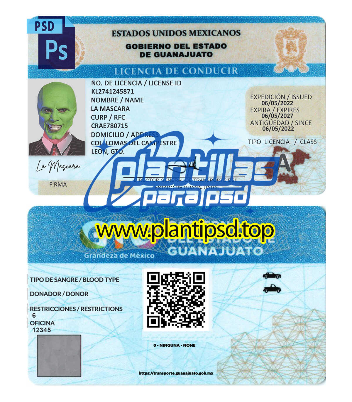 Licencia de Conducir Guanajuato México – Plantilla Digital Editable en Photoshop