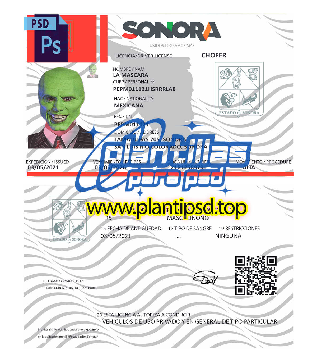Licencia de Conducir Sonora México – Plantilla Digital Editable en Photoshop