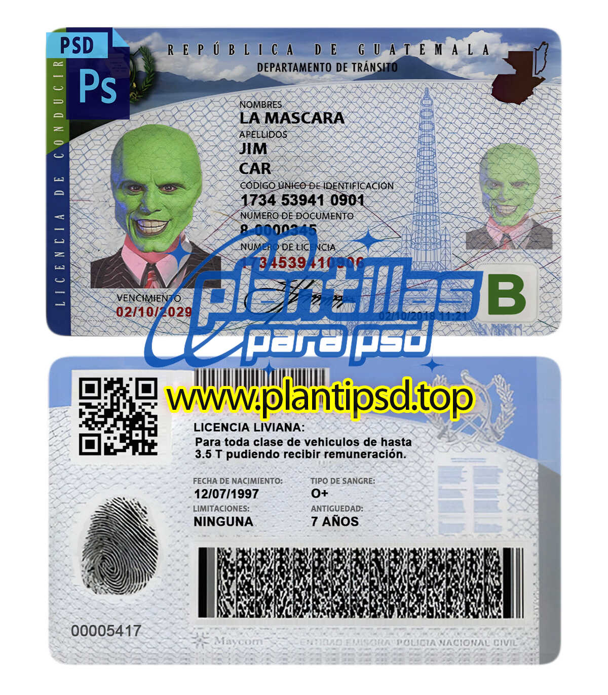Licencia de Conducir Guatemala Versión 2 – Plantilla Digital Editable en Photoshop